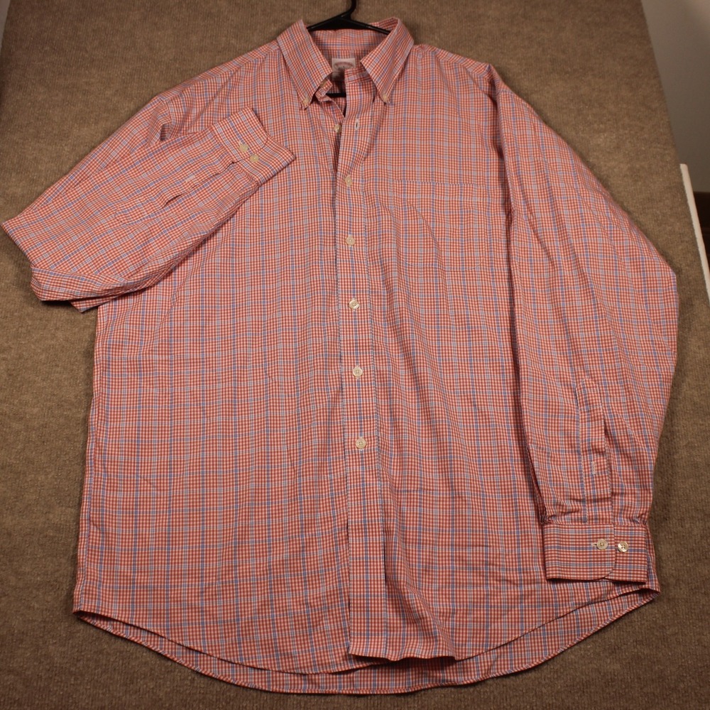 Brooks Brothers Regular Fit Non-Iron Supima Cotton Tattersall Shirt Red Blue L